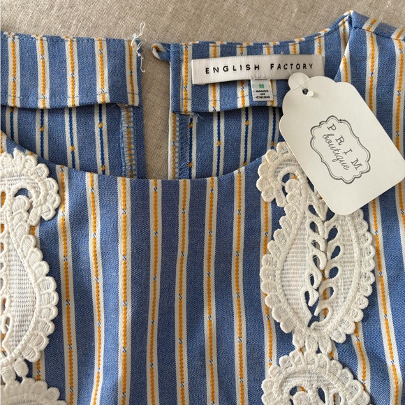 English Factory Blue & Yellow Striped Lace-Trim Tank Top - Picture 2 of 3